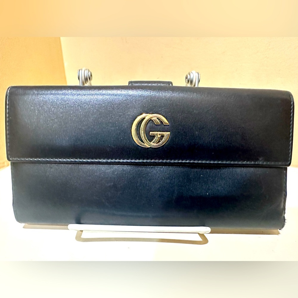 Gucci Vintage Black Leather Marmont Long Wallet